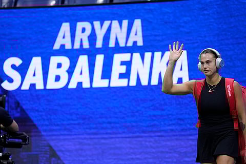 US Open Tennis Semifinal 2024: Aryna Sabalenka, of Belarus, waves as she walks onto the court